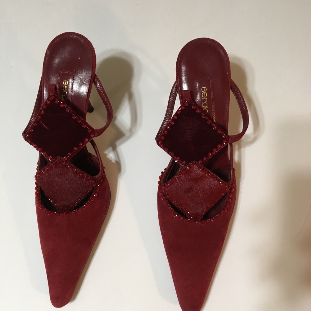 New Sergio Rossi Wine Suede/Velvet S 39 1/2 Mules